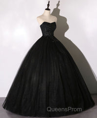 Black Sweetheart Neck Tulle Long Evening Prom Dress, Black Evening Dress