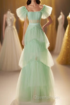 Mint Green Flare Sleeves Ruffles Long Party Dress