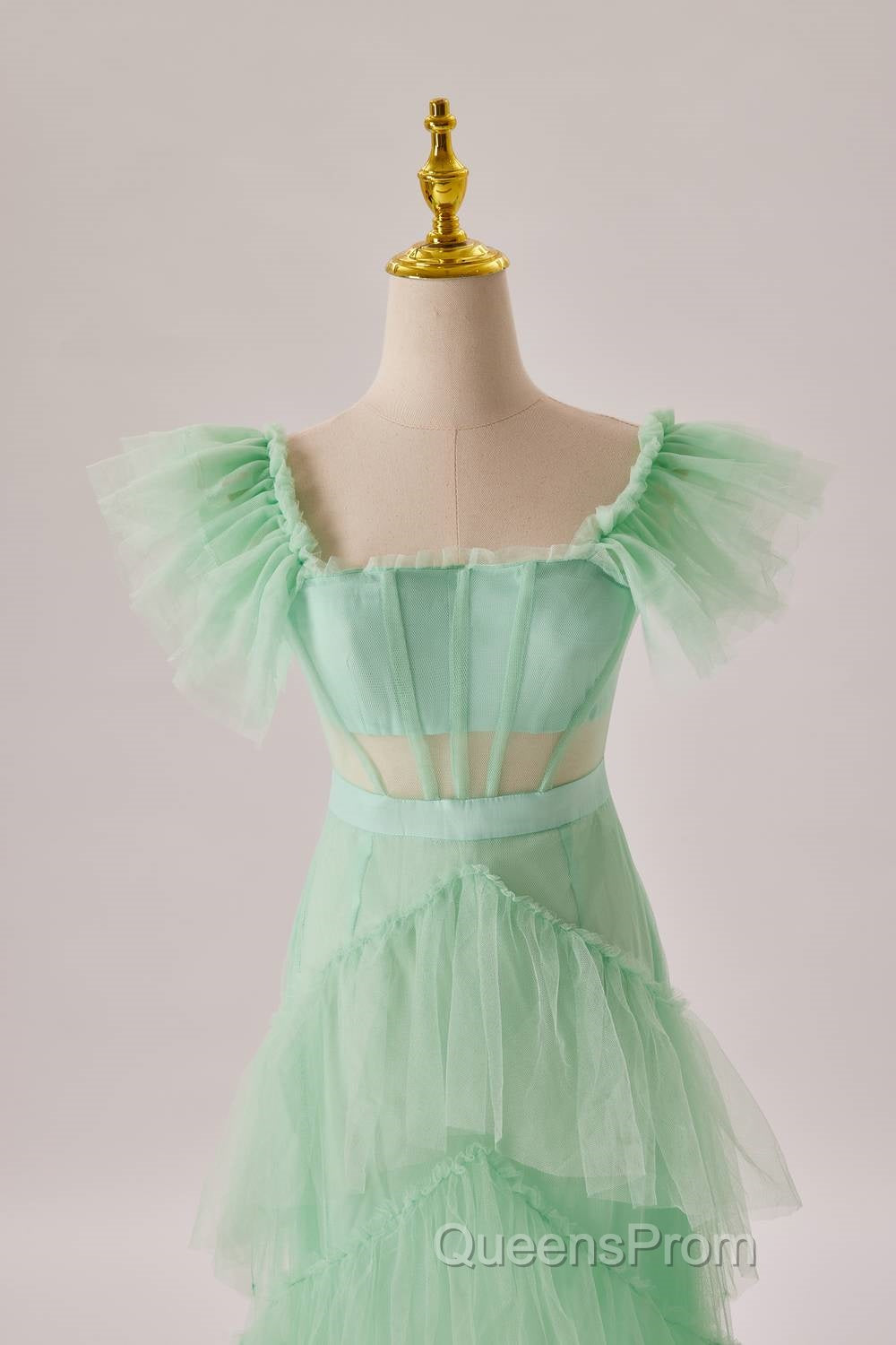 Mint Green Flare Sleeves Ruffles Long Party Dress Secondary image