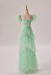 Mint Green Flare Sleeves Ruffles Long Party Dress
