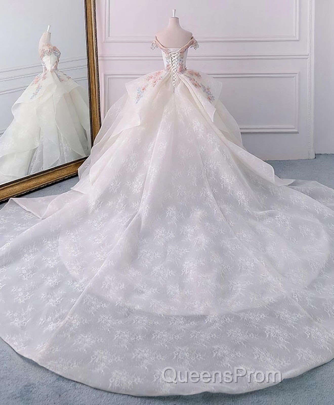 White Sweetheart Off Shoulder Lace Long Evening Prom Dress, White Evening Dress