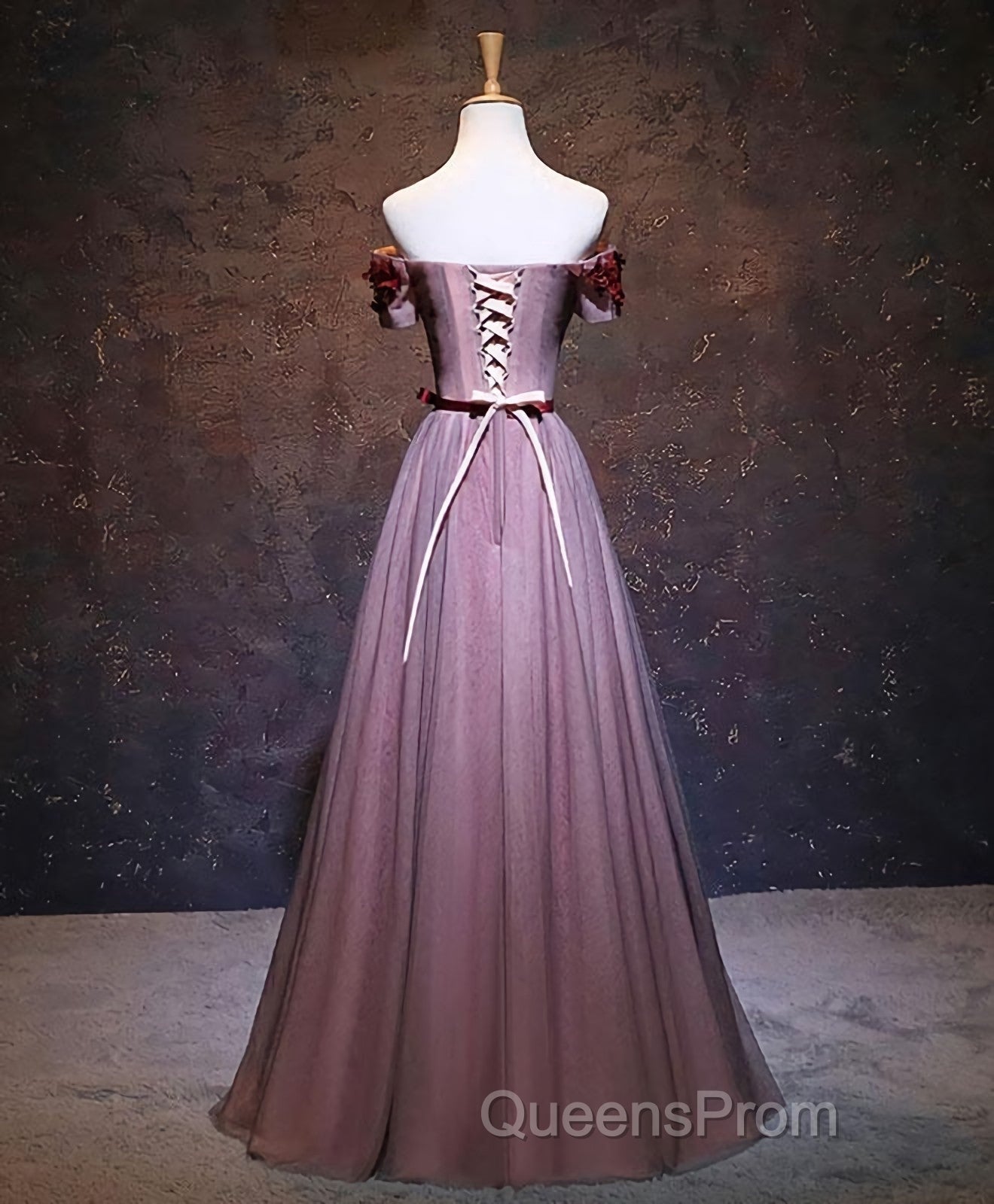 Pink Tulle Lace Applique Long Evening Prom Dress, Evening Dress
