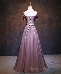 Pink Tulle Lace Applique Long Evening Prom Dress, Evening Dress