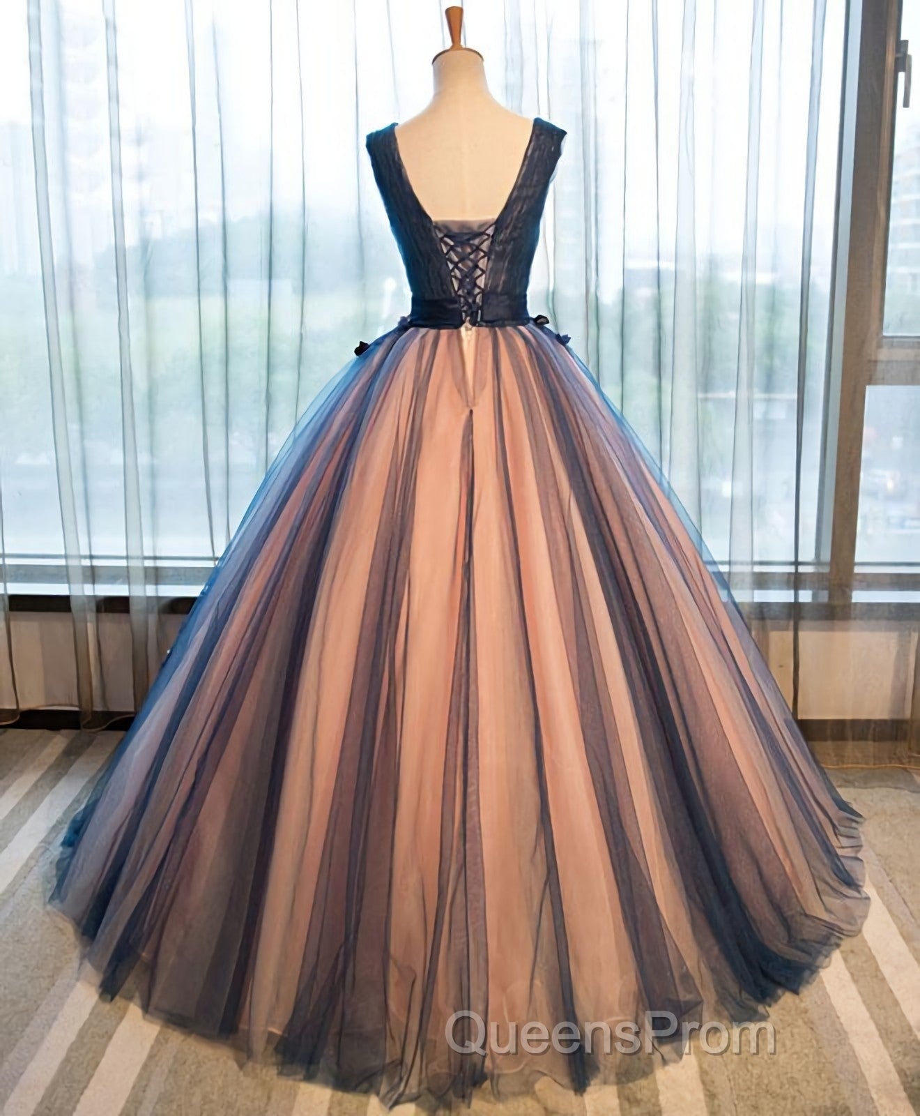 Tulle V Neck Long Evening Prom Gown Tulle Evening Gown