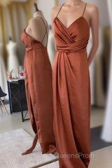 Burnt Orange Backless Long Bridesmaid Dress with Slit