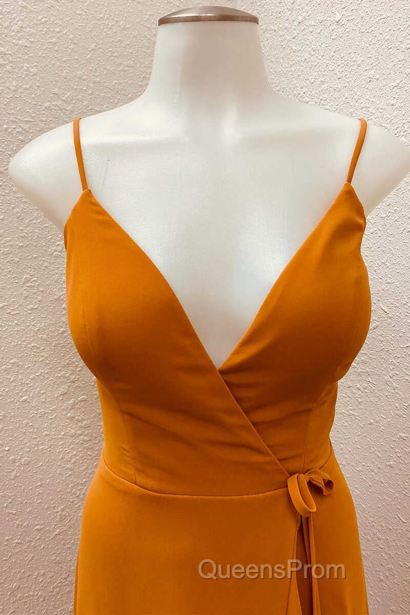 Rust V-Neck Spaghetti Straps Ruffled Long Bridesmaid Dress Secondary image