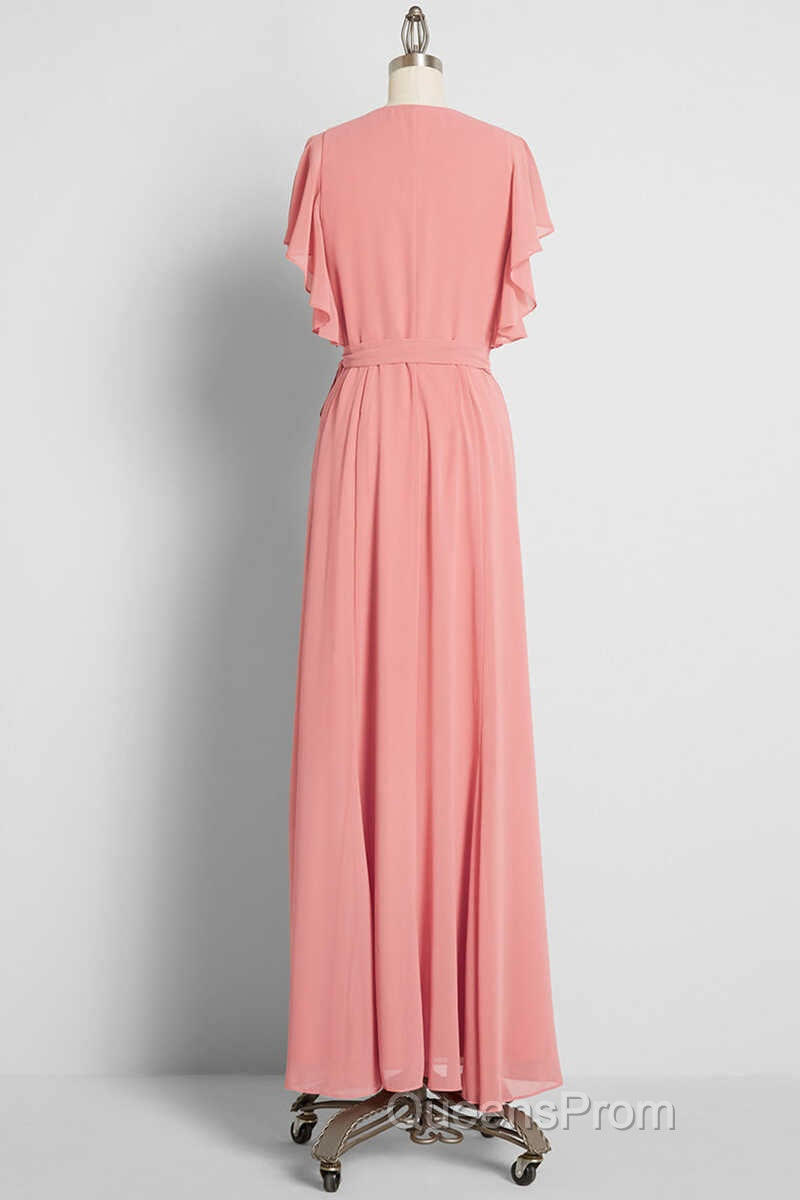 Peach Wrap Ruffled Long Bridesmaid Dress Secondary image
