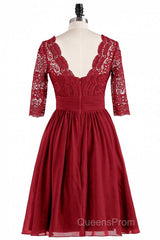 Red Lace V-Neck Backless Short Bridesmaid Dress