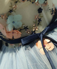 Gray Blue Tulle Short Evening Prom Dress, Tulle Homecoming Dress