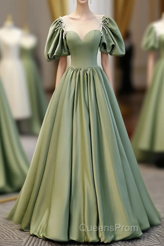 Simple Green Satin Long Evening Prom Dress, Green Evening Dress Main image