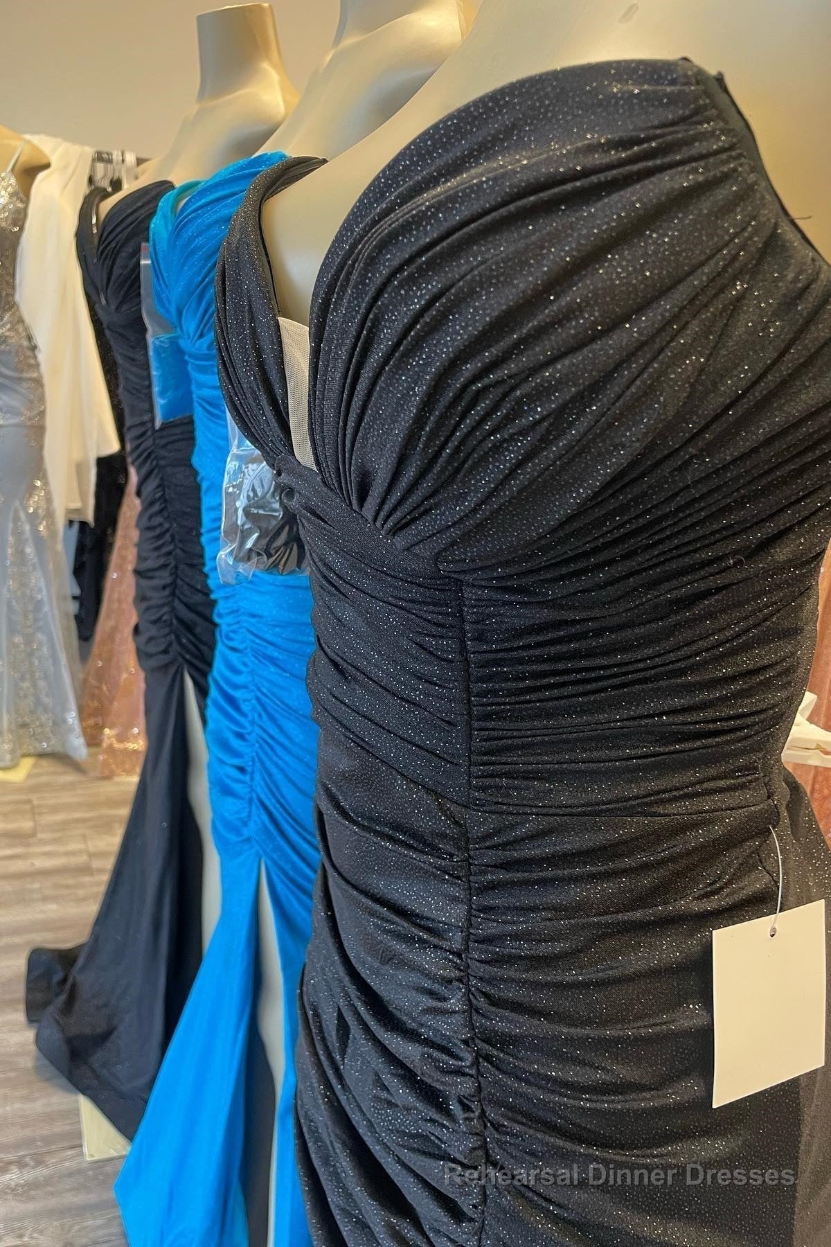 Black & Blue Jay Strapless Mermaid Pleated Long Prom Dress with Slit Main image