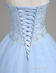 Light Blue Ball Gown Floor Length Sweetheart Strapless Sleevless Beading Evening Prom Dress