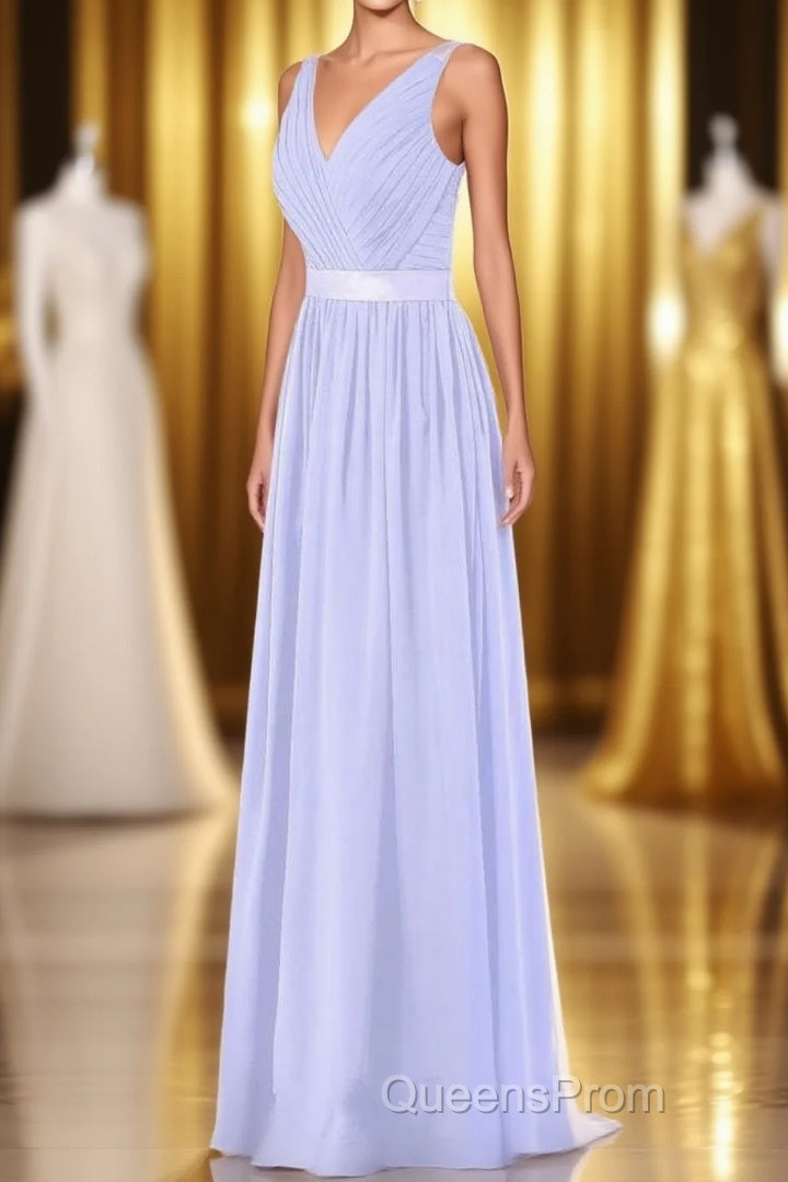 Lavender Chiffon V-Neck Backless Long Bridesmaid Dress Main image