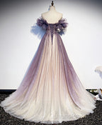 Purple Tulle Sequin Long Evening Prom Dress, Purple Tulle Formal Dress