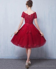 Burgundy Tulle Lace Short Prom Dress Burgundy Lace Homecoming Dress