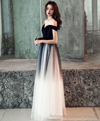 Simple Tulle Off Shoulder Black Long Prom Dress Black Tulle Evening Dress