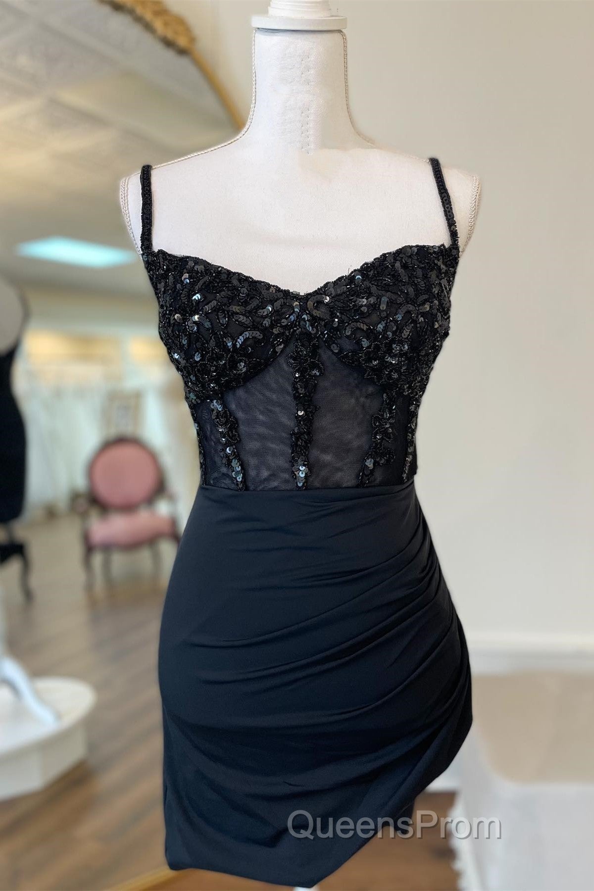 Black Straps Beaded Sheath Satin Homecoming Dress Secondary image