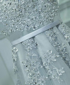 Gray A Line Lace Tulle Short Evening Prom Dress, Homecoming Dress