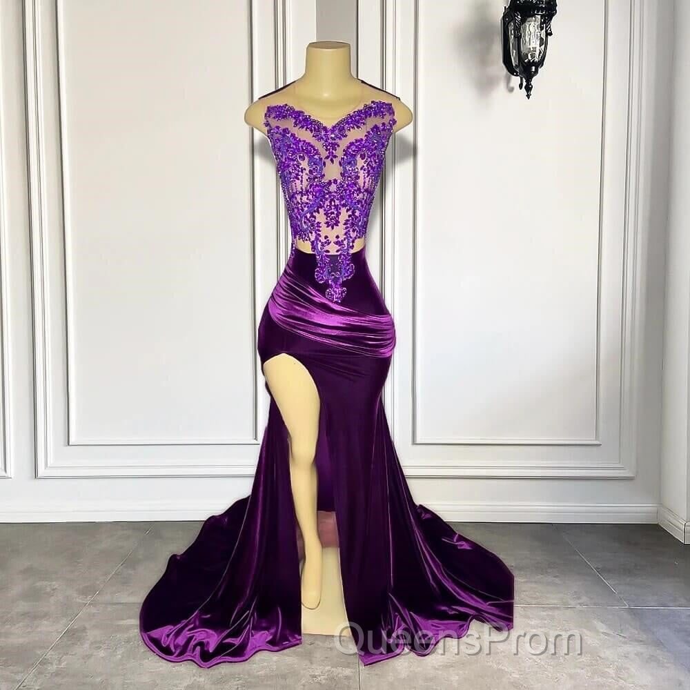 Purple Sleeveless Mermaid Evening Prom Dress with Split Appliques Secondary image