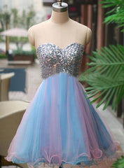 A-Line Sweetheart Multi Color Tulle Short Homecoming Dress 2025 with Beading