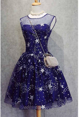 A-Line Scoop Royal Blue Tulle Short Homecoming Dress 2025 with Appliques