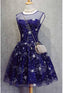 A-Line Scoop Royal Blue Tulle Short Homecoming Dress 2025 with Appliques