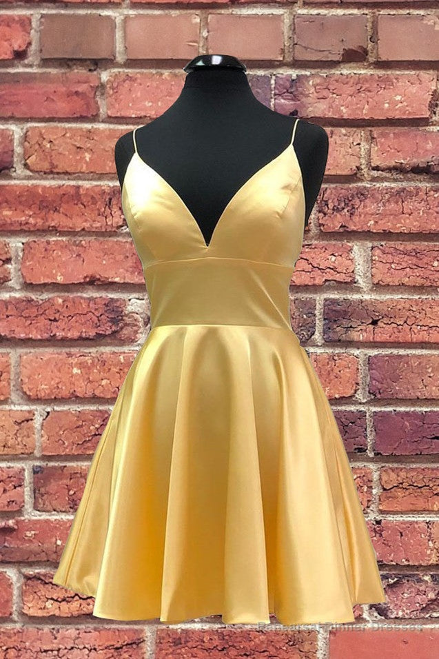 Simple Yellow Homecoming Dress with Straps Main image