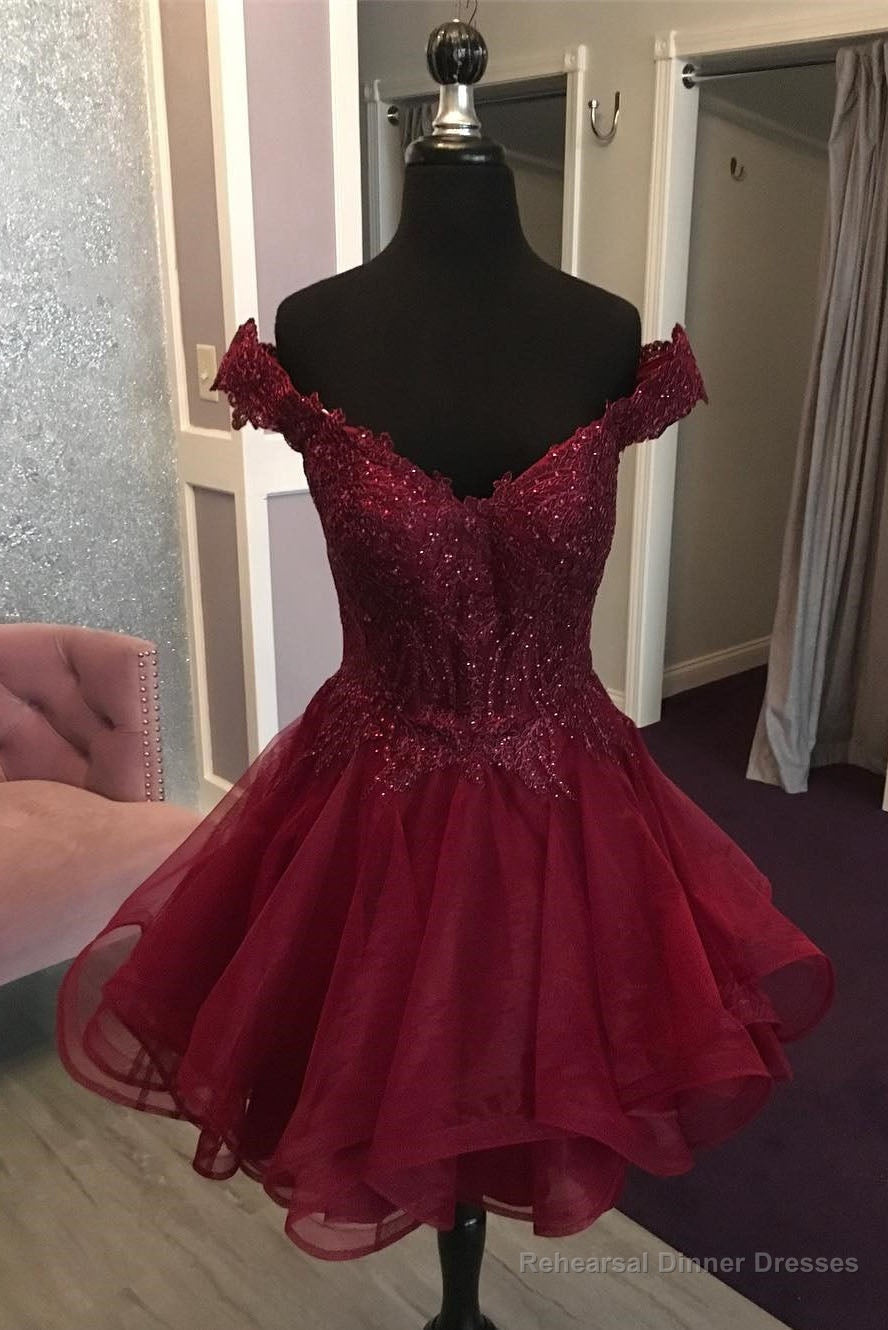 Off the Shoulder Short Burgundy Homecoming Dress Main image