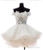 A-Line Off-the-Shoulder Appliques Short White Organza Homecoming Dress 2025