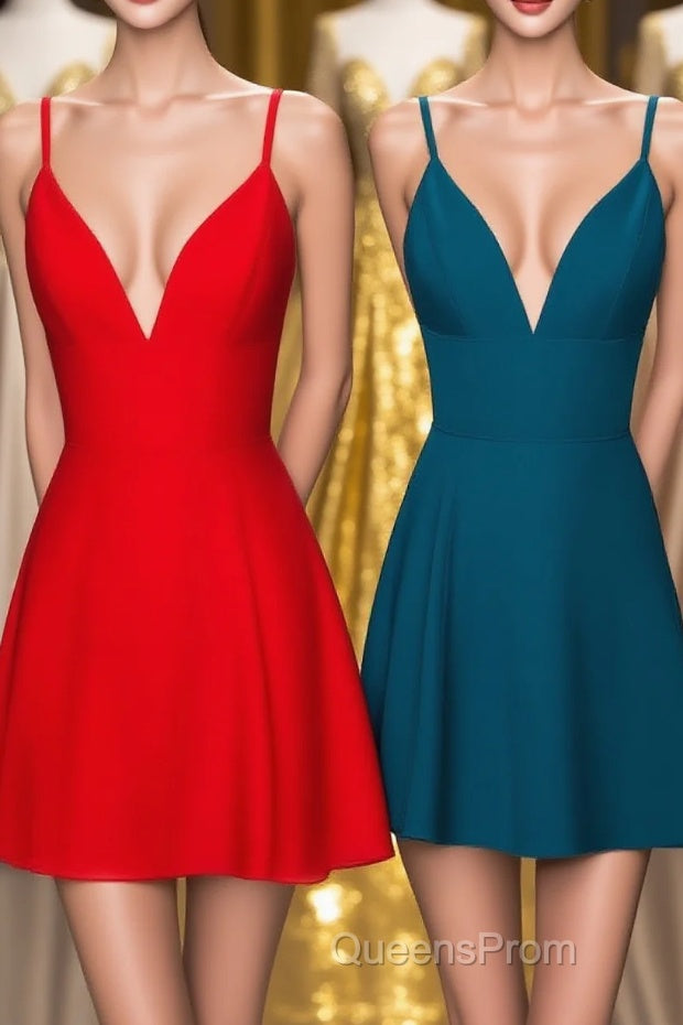 Straps A-Line Chiffon Red Short Dress