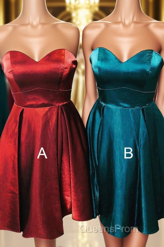 Sweetheart A-Line Satin Red Homecoming Dress Main image