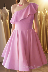 One Shoulder Ruffled Short Yellow Homecoming Dress