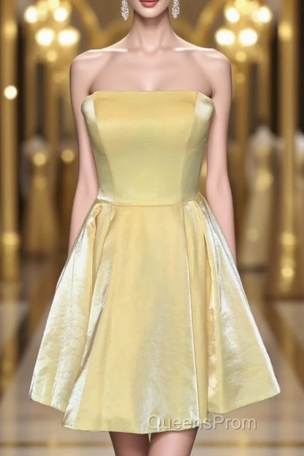 Strapless Lace-Up Yellow Satin Homecoming Dress Main image