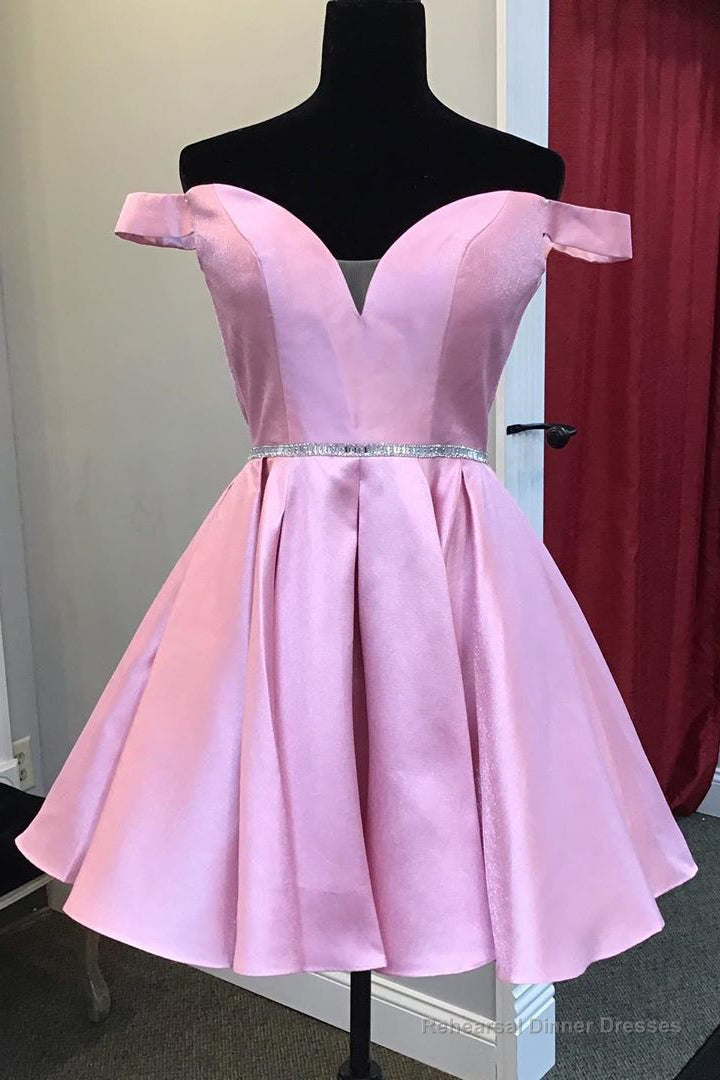 Beaded Waist Off the Shoulder Pink Homecoming Dress Main image