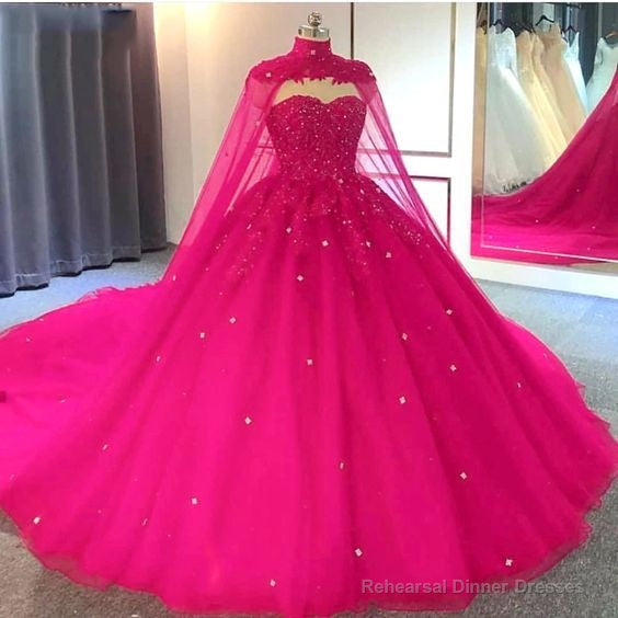 hot pink detachable cape quinceanera sweet 16 ball gown Main image