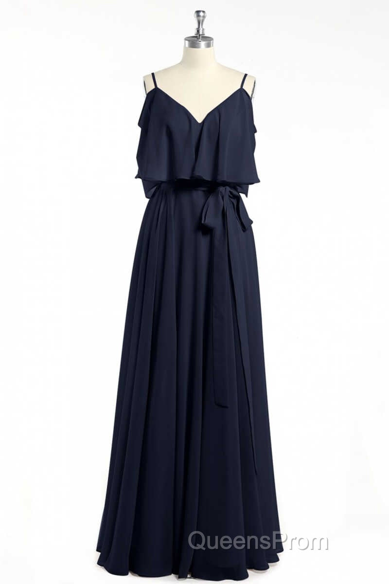 Black Chiffon V-Neck Ruffled A-Line Long Bridesmaid Dress Secondary image