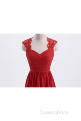 Elegant Red Chiffon Pleated A-line Long Bridesmaid Dress
