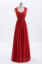 Elegant Red Chiffon Pleated A-line Long Bridesmaid Dress