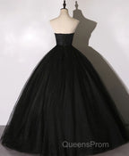 Black Sweetheart Neck Tulle Long Evening Prom Dress, Black Evening Dress