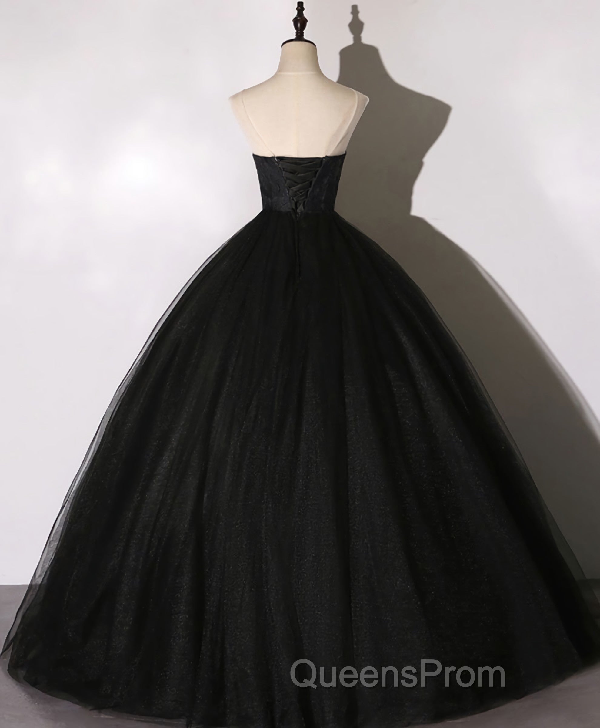 Black Sweetheart Neck Tulle Long Evening Prom Dress, Black Evening Dress