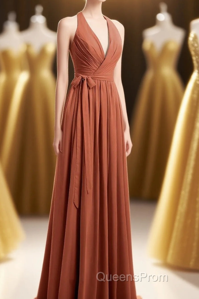 Rust Orange Wrap A-Line Long Dress Main image