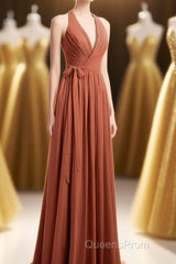 Rust Orange Wrap A-Line Long Dress