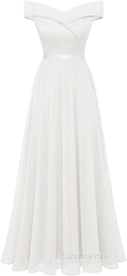 Womens Lace Bridesmaid Dress A-Line Off Shoulder Floral Lace Chiffon Evening Prom Dress