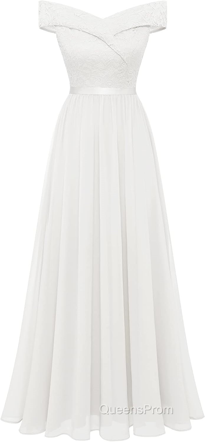 Womens Lace Bridesmaid Dress A-Line Off Shoulder Floral Lace Chiffon Evening Prom Dress