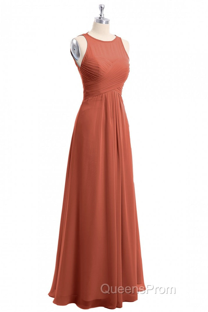 Rust Orange Crew Neck Backless A-Line Long Bridesmaid Dress Secondary image