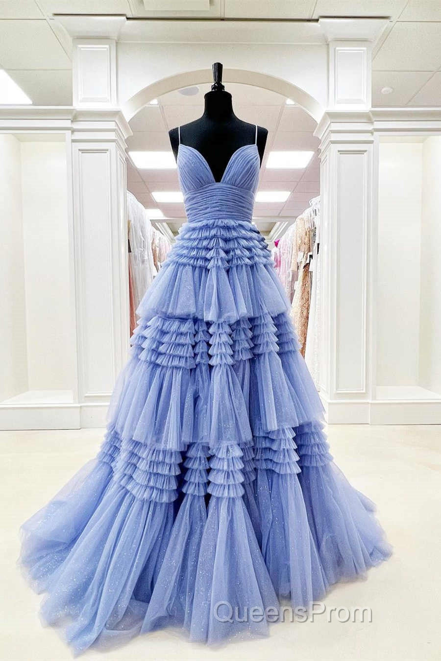 Elegant Light Blue Side Slit Tulle Long Evening Prom Dress Secondary image