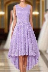 Sleeveless Hi-Low Lace Lavender Party Dress