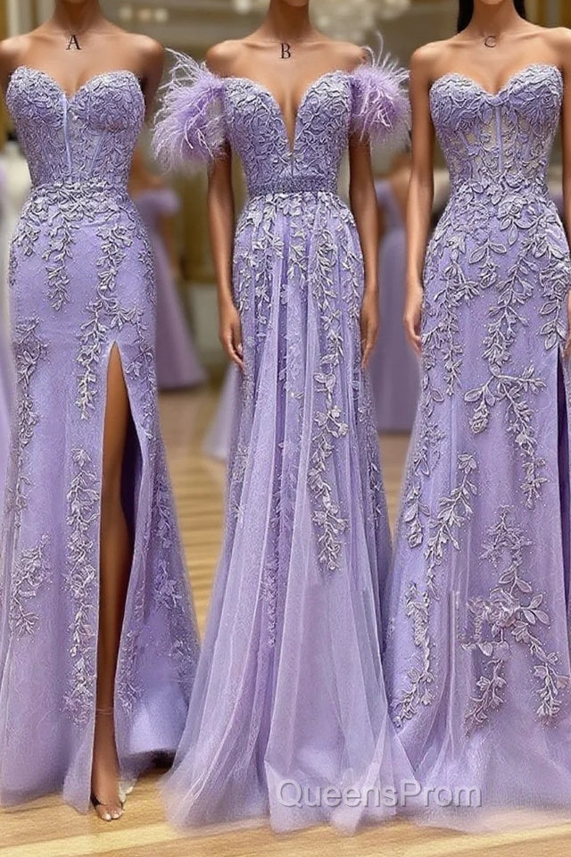 Purple Tulle Lace Long Evening Prom Dress, Purple Tulle Formal Evening Dress