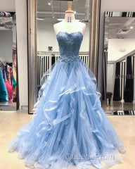 Gorgeous A Line Sweetheart Appliques Lace Evening Prom Dress with Ruffles