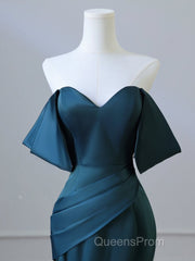 Simple Off Shoulder Satin Ink Blue Long Evening Prom Dress, Ink Blue Long Formal Dress